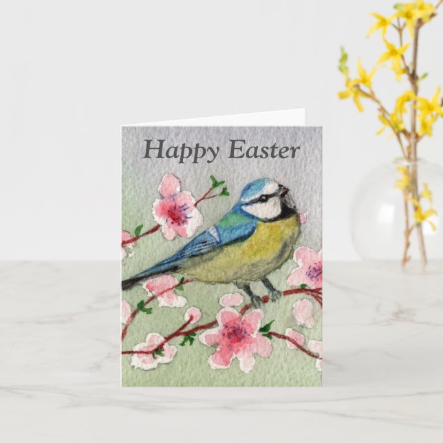 Bird and Blossoms Happy Easter Card (Yellow Flower)