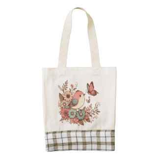 Bird and Butterflies Zazzle HEART Tote Bag
