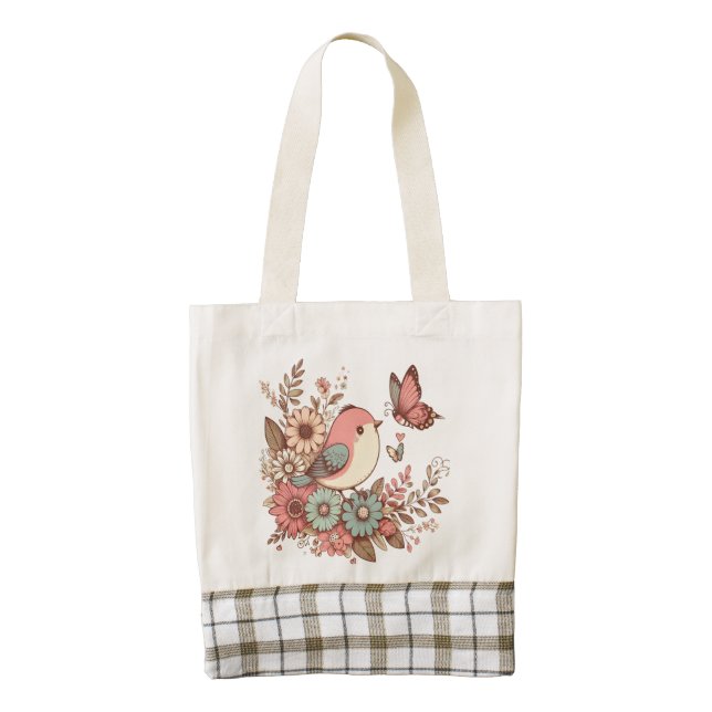 Bird and Butterflies Zazzle HEART Tote Bag (Front)