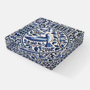 Bird and Butterfly Blue and White Tile Paperweight