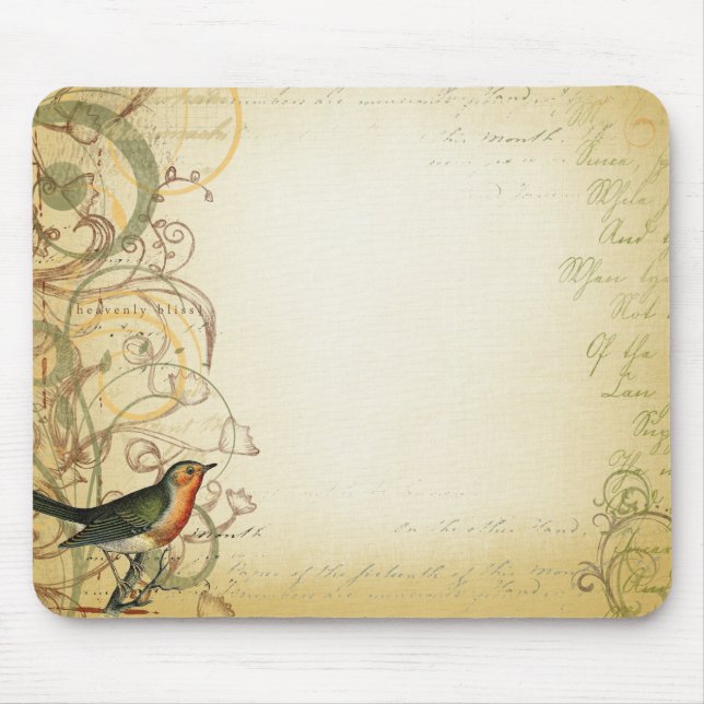 Bird and Butterfly Swirl Fancy Mouse Pad (Front)