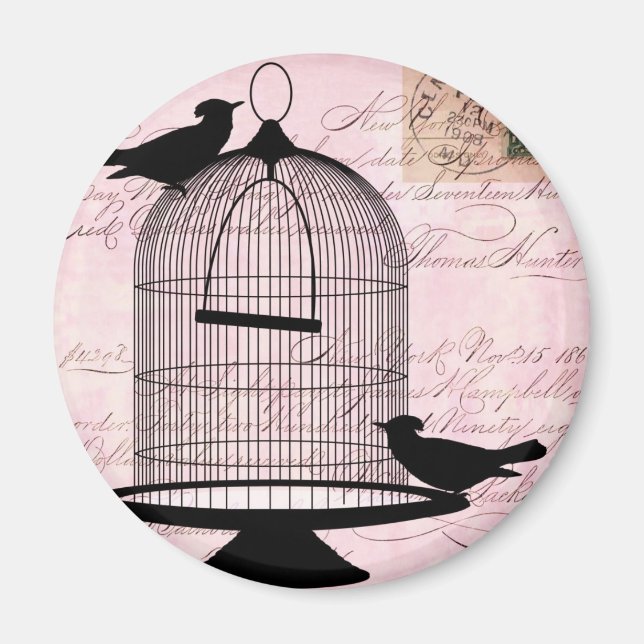 Bird and Cage Steampunk Magnet (Front)
