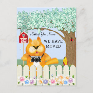 Bird and Cat in The Garden   Change of Address Postcard