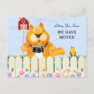 Bird and Cat in The Garden   Change of Address Postcard