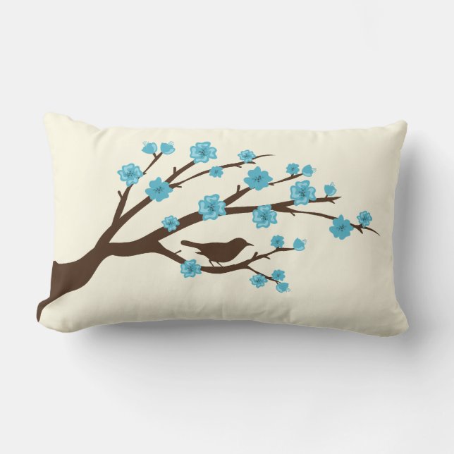 Bird and Cherry Blossoms Lumbar Pillow (Front)