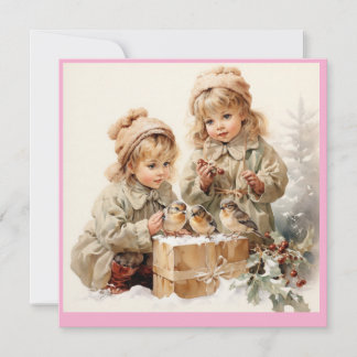 Bird And Child Christmas Art Holiday Card