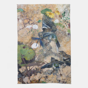 Bird and Dragonfly, Bruno Liljefors Kitchen Towel
