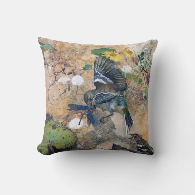 Bird and Dragonfly, Bruno Liljefors Throw Pillow (Front)