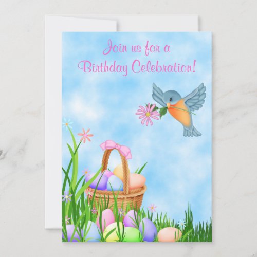 Bird and Easter Basket Birthday Invitation ~ Girls