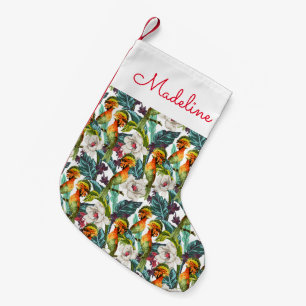 Bird And Exotic Flower Pattern   Add Your Name Small Christmas Stocking