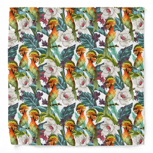 Bird And Exotic Flower Pattern Bandana (Front)