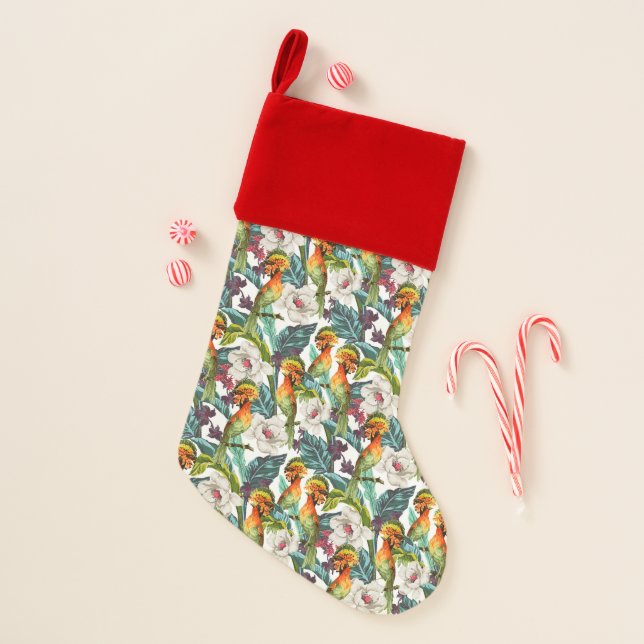 Bird And Exotic Flower Pattern Christmas Stocking (Front)