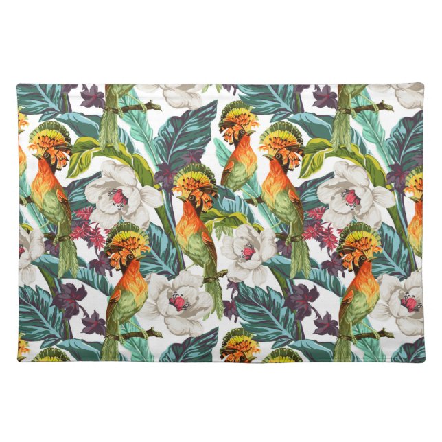 Bird And Exotic Flower Pattern Cloth Placemat (Front)