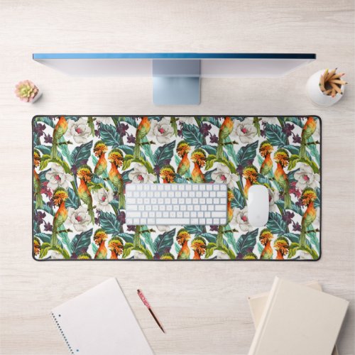 Bird And Exotic Flower Pattern Desk Mat