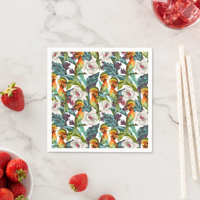 Bird And Exotic Flower Pattern | Monogram 2 Napkins (Insitu)