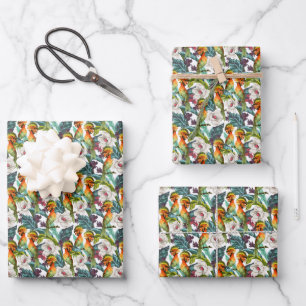 Bird And Exotic Flower Pattern   Monogram 2 Wrapping Paper Sheets