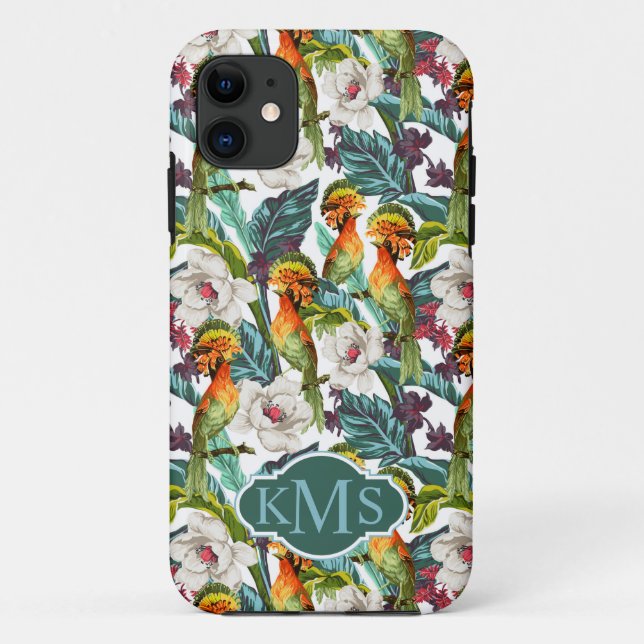 Bird And Exotic Flower Pattern | Monogram Case-Mate iPhone Case (Back)