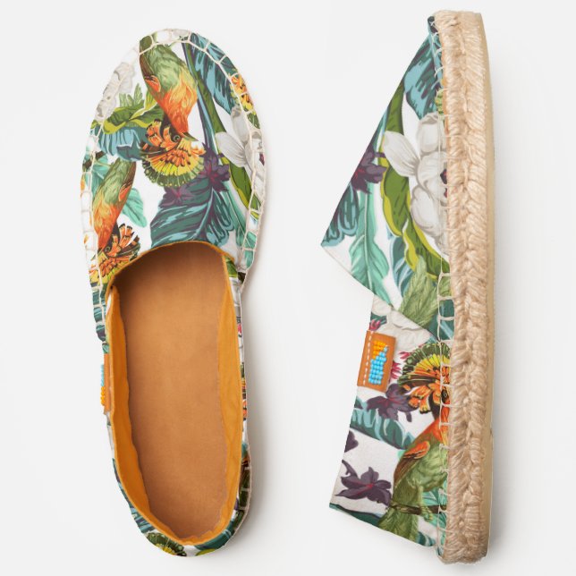 Bird And Exotic Flower Pattern | Monogram Espadrilles (Side)