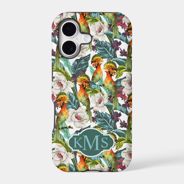 Bird And Exotic Flower Pattern | Monogram Iphone Case (Back)