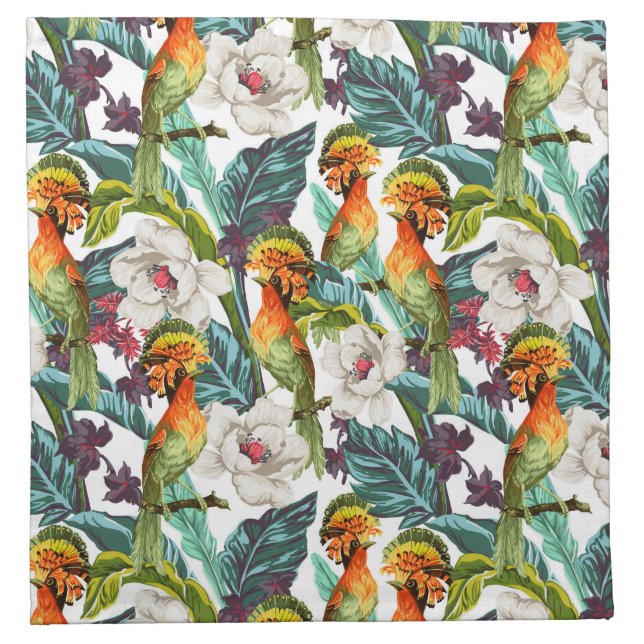 Bird And Exotic Flower Pattern Napkin (Front)