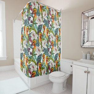 Bird And Exotic Flower Pattern Shower Curtain
