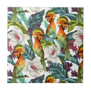 Bird And Exotic Flower Pattern Tile