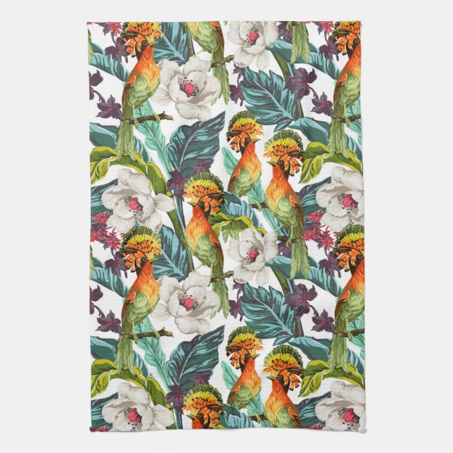 Bird And Exotic Flower Pattern Towel (Vertical)