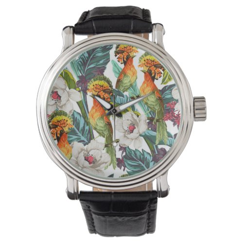 Bird And Exotic Flower Pattern Watch