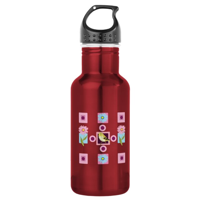 Bird and flora pattern stainless steel water bottle (Front)