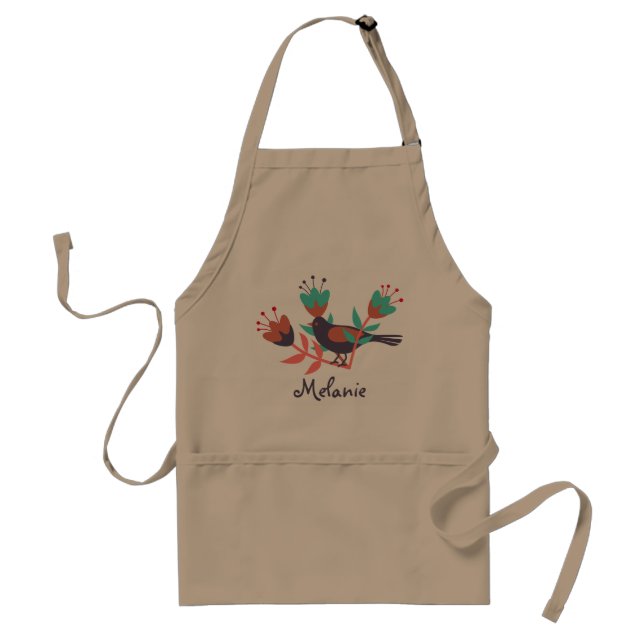 Bird and Floral Folk Art Personalised Adult Apron (Front)