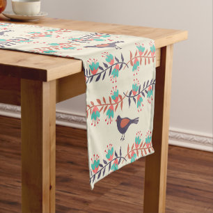 Bird and Floral Folk Art Short Table Runner