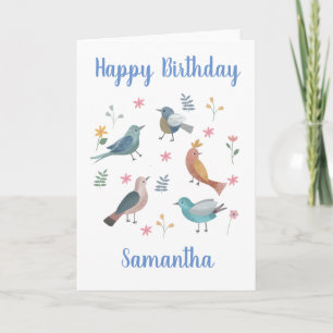 Bird and floral Personalized Birthday Card