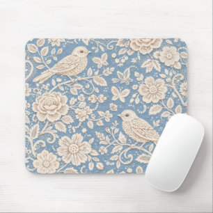 Bird and Flower Chinoiserie Seamless Pattern Mouse Pad