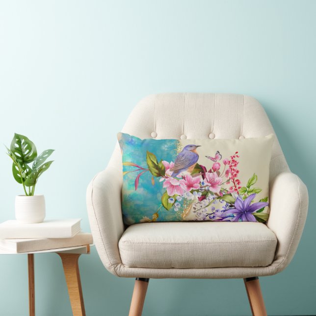 Bird and Flower Lumber Pillow (Chair)