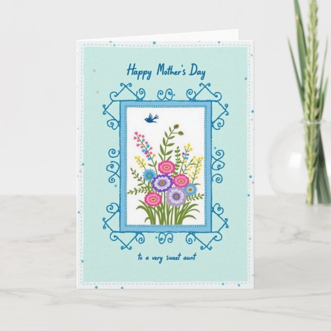 Bird And Flower Moms Day Card (Front)