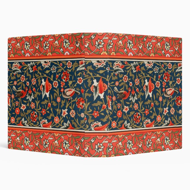 Bird and Flower Persian Blue Red Pattern 3 Ring Binder (Background)