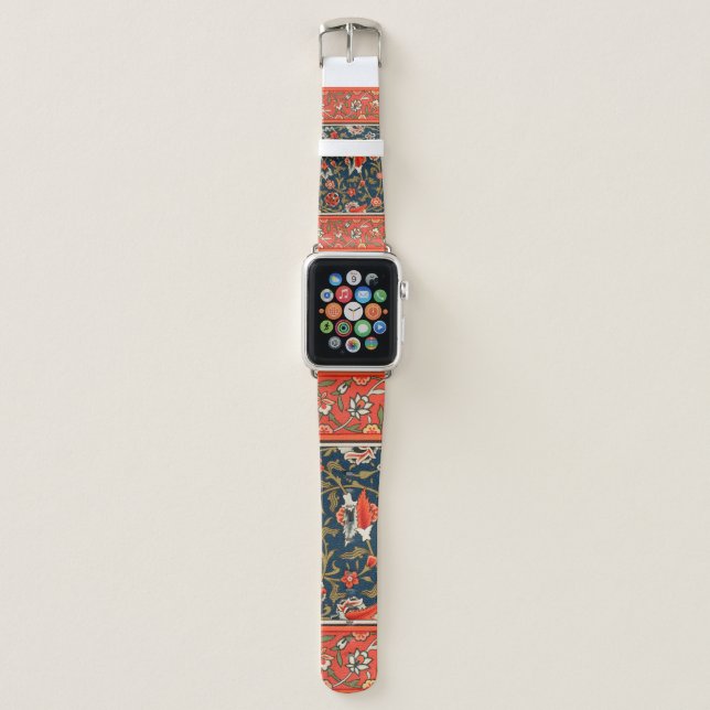 Bird and Flower Persian Blue Red Pattern Apple Watch Band (Front)