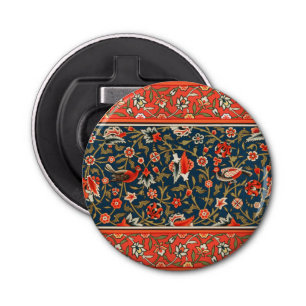 Bird and Flower Persian Blue Red Pattern Bottle Opener