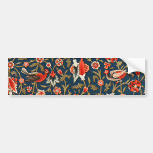 Bird and Flower Persian Blue Red Pattern Bumper Sticker