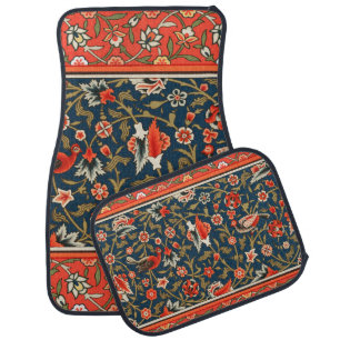 Bird and Flower Persian Blue Red Pattern Car Floor Mat