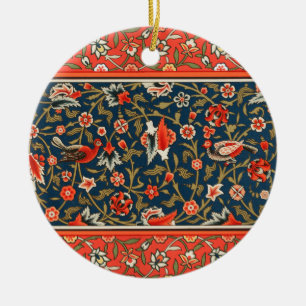 Bird and Flower Persian Blue Red Pattern Ceramic Ornament