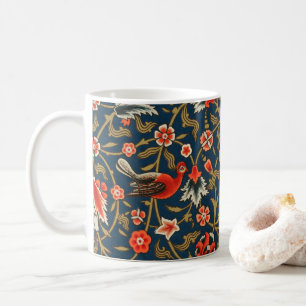 Bird and Flower Persian Blue Red Pattern Coffee Mug