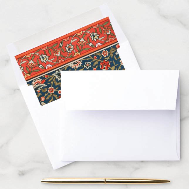 Bird and Flower Persian Blue Red Pattern Envelope Liner (Desk)