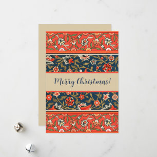 Bird and Flower Persian Blue Red Pattern Holiday Card