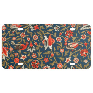 Bird and Flower Persian Blue Red Pattern License Plate