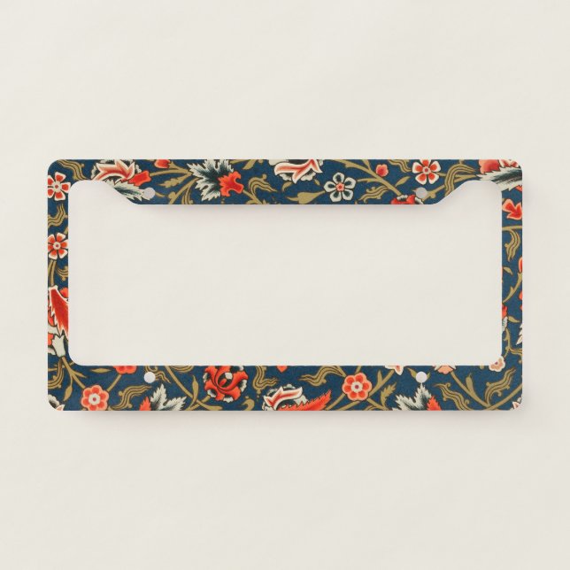 Bird and Flower Persian Blue Red Pattern License Plate Frame (Front)