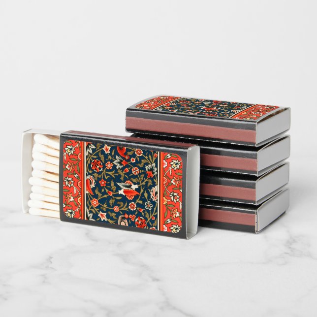 Bird and Flower Persian Blue Red Pattern Matchboxes (Stacked)