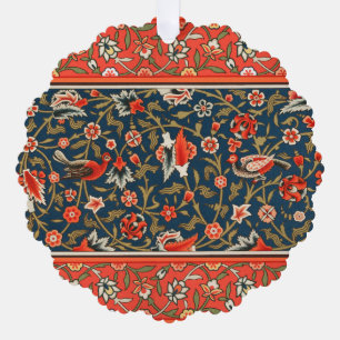 Bird and Flower Persian Blue Red Pattern Ornament Card