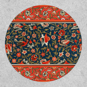 Bird and Flower Persian Blue Red Pattern Patch