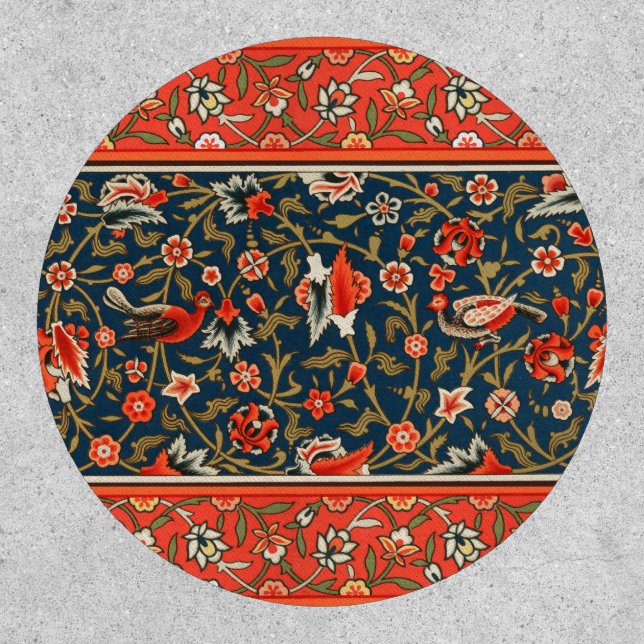 Bird and Flower Persian Blue Red Pattern Patch (Front)